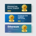 Set of horizontal vector banners with a pile of gold coins crypt