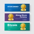 Set of horizontal vector web banners with a stack of gold coins Royalty Free Stock Photo