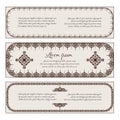 Set of horizontal vintage banners with a henna frame, mehendi pattern