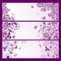 Set of horizontal violet floral greeting banners