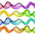 Set of horizontal waves. Abstract colored, red blue green yellow color transparent wave background Royalty Free Stock Photo