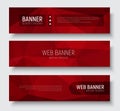 Set of horizontal web banners with abstract red polygonal texture. Royalty Free Stock Photo