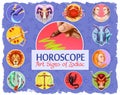 Set of horoscope art signs of zodiac. Fire: Aries, Leo and Sagittarius. Earth: Taurus, Virgo and Capricorn. Water Signs: Cancer, S Royalty Free Stock Photo