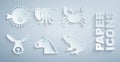 Set Horse head, Crab, Rabbit, Frog, Elephant and Puffer fish icon. Vector