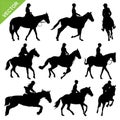 Horse riding silhouettes vector Royalty Free Stock Photo