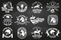 Set of Horse riding sport club badges, patches, emblem, logo. Vector illustration. Vintage monochrome equestrian label Royalty Free Stock Photo