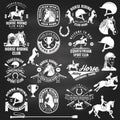 Set of Horse riding sport club badges, patches, emblem, logo. Vector illustration. Vintage monochrome equestrian label Royalty Free Stock Photo