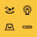 Set Horse in saddle swing, Education logic game, Swing for kids and Ferris wheel icon with long shadow. Vector