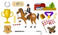 Set of Horseback riding. Racing icons for Activity Jockey club. Set of Equipments for Equestrian Sport poster Royalty Free Stock Photo