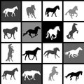 Set of 16 horses background Royalty Free Stock Photo