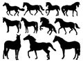 Set of Horses silhouette vector art on white background Royalty Free Stock Photo