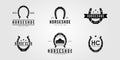 set of horseshoe and collection of stable horse logo vector illustration design