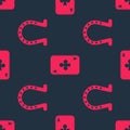 Set Horseshoe and Playing card with clubs on seamless pattern. Vector Royalty Free Stock Photo