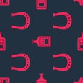 Set Horseshoe and Whiskey bottle on seamless pattern. Vector Royalty Free Stock Photo