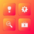 Set Hot air balloon, Light bulb and gear, Magnifying glass analysis and Briefcase money icon. Vector