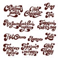 Set of hot drink names. Christmas punch, grog, cocoa, latte, hot toddy, Hand drawn lettering isolated on white