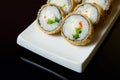 Hot fried Sushi Roll with with vegetables. Set sushi menu.