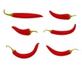 Set of hot red chili peppers. Flat style pod of pepper for spice package design, cooking book decoration. Isolated on Royalty Free Stock Photo