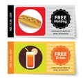 Set of hotdog and juice coupon discount template design