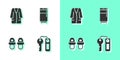 Set Hotel door lock key, Bathrobe, slippers and Refrigerator icon. Vector