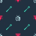 Set Hotel service bell, Retro tv and Fork on seamless pattern. Vector