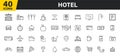 Set of 40 Hotel web icons in line style. Room, business, parking, travel, sleeping, comfortable. Vector illustration Royalty Free Stock Photo