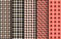 Set of houndstooth seamless patterns. Pink, black and white tartan tweed. Glen plaid textures. Vector. Royalty Free Stock Photo