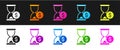 Set Hourglass with dollar icon isolated on black and white background. Money time. Sandglass and money. Growth, income