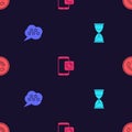 Set Hourglass, Five stars rating review, Mobile phone call and Phone on seamless pattern. Vector Royalty Free Stock Photo