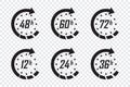 Set of hours clock arrows. Time icons on a transparent background