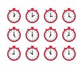 Set of 24 hours time in vintage red clock style