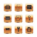 Set House, Bathtub, key, plan, Garage, Market store, under protection and icon. Vector