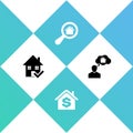 Set House with check mark, dollar, Search house and Man dreaming about buying icon. Vector Royalty Free Stock Photo