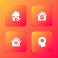 Set House with check mark, dollar, Search house and Man dreaming about buying icon. Vector Royalty Free Stock Photo