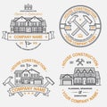 Set of House construction company identity with suburban american house. Vector illustration. Thin line badge, sign for