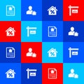 Set House contract, Realtor, with percant and Hanging sign For Rent icon. Vector Royalty Free Stock Photo