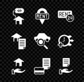 Set House with dollar, Location key, Rent, Realtor, Credit card, contract, and Car sharing icon. Vector Royalty Free Stock Photo