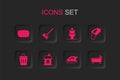 Set House, Mop, Sponge, Electric iron, Portable vacuum cleaner, Bathtub, Toilet bowl and Trash can icon. Vector