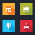 Set House, Oven, Cutting board and Bathtub icon. Vector