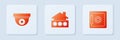 Set House with password, Security camera and Safe. White square button. Vector Royalty Free Stock Photo