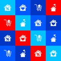 Set House with percant, heart shape, Shopping cart house and icon. Vector