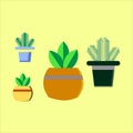 Set of house plant vector flat illustration. Set of houseplants in pots. Hand drawn vector in doodle style