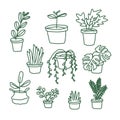 Set of house plants and flower pots. hand drawn doodle plants. Royalty Free Stock Photo