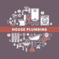 Set of house plumbing with drops of water. Vector illustration