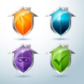 Set of house-shaped shield icons that illustrate danger