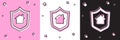 Set House with shield icon isolated on pink and white, black background. Insurance concept. Security, safety, protection Royalty Free Stock Photo