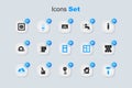 Set House with trowel, plan, Light bulb, Hammer, Roof tile, Electrical outlet and Window in room icon. Vector