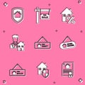Set House under protection, Hanging sign with For Sale, percant, Realtor, Rent, Open house, and icon. Vector Royalty Free Stock Photo