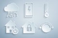 Set House under protection, Humidity, Smart home, Thermostat, Mobile charging battery and Internet of things icon Royalty Free Stock Photo