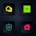 Set House under protection, System bug, Shield and Safe. Black square button. Vector Royalty Free Stock Photo